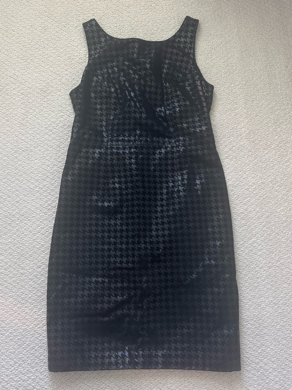 Vintage Leather Cache Black Houndstooth Sheath Midi Dress